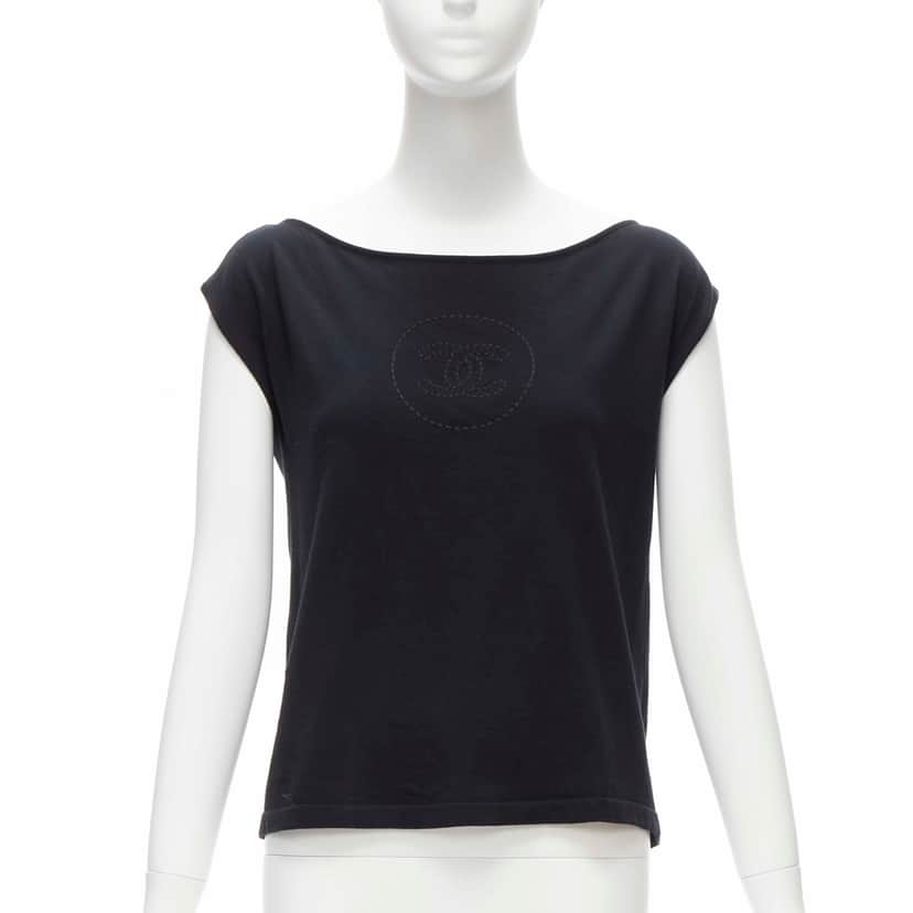 Chanel Topstitch Boat Top Black Cotton Never worn - Front View