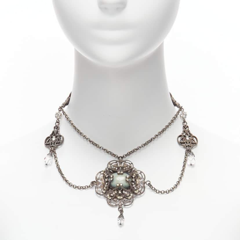 Dolce & Gabbana Baroque Chandelier Necklace Silver Metal Never worn, with tag - Front View