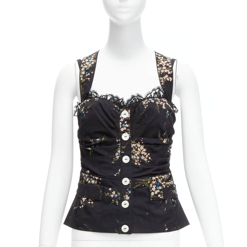Dolce & Gabbana Floral Lace Corset Black Cotton Never worn - Front View