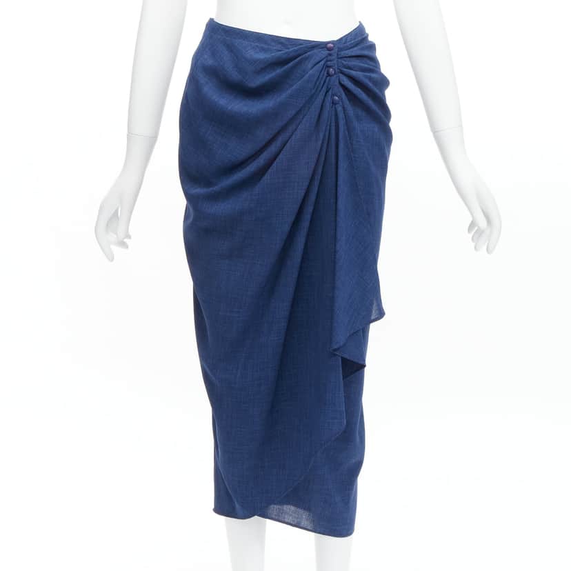 Thierry Mugler Drape Wrap Skirt Blue Polyester Never worn - Front View