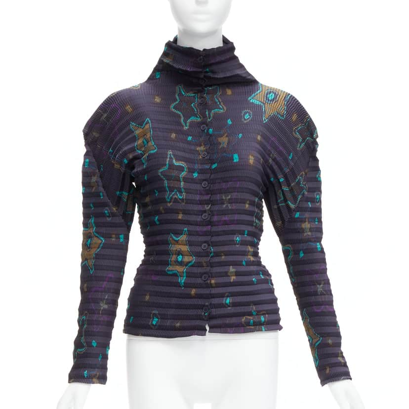 Pleats Please Star Collar Pleats Navy Polyester Never worn - Front View