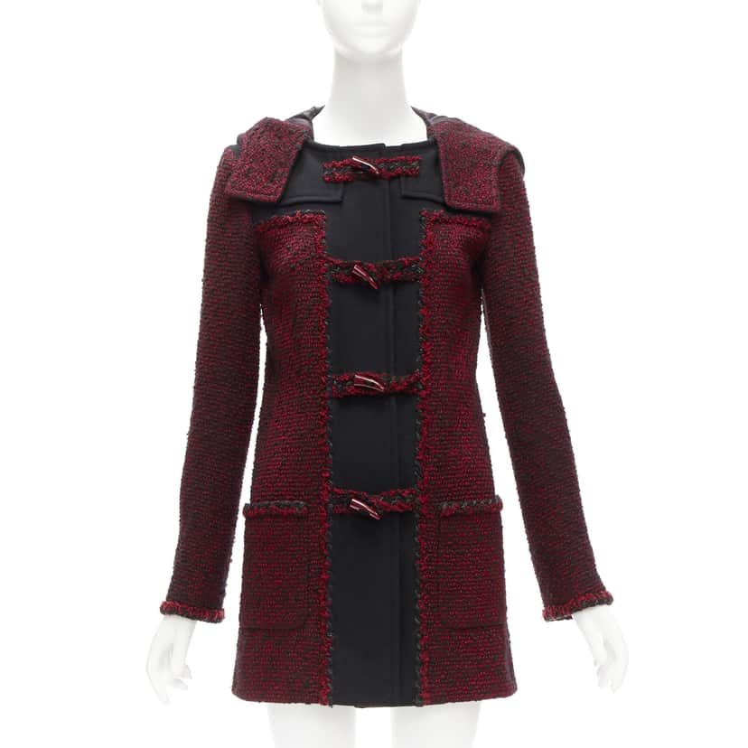 Chanel Red Duffel Coat Burgundy Wool Very good condition - Front View