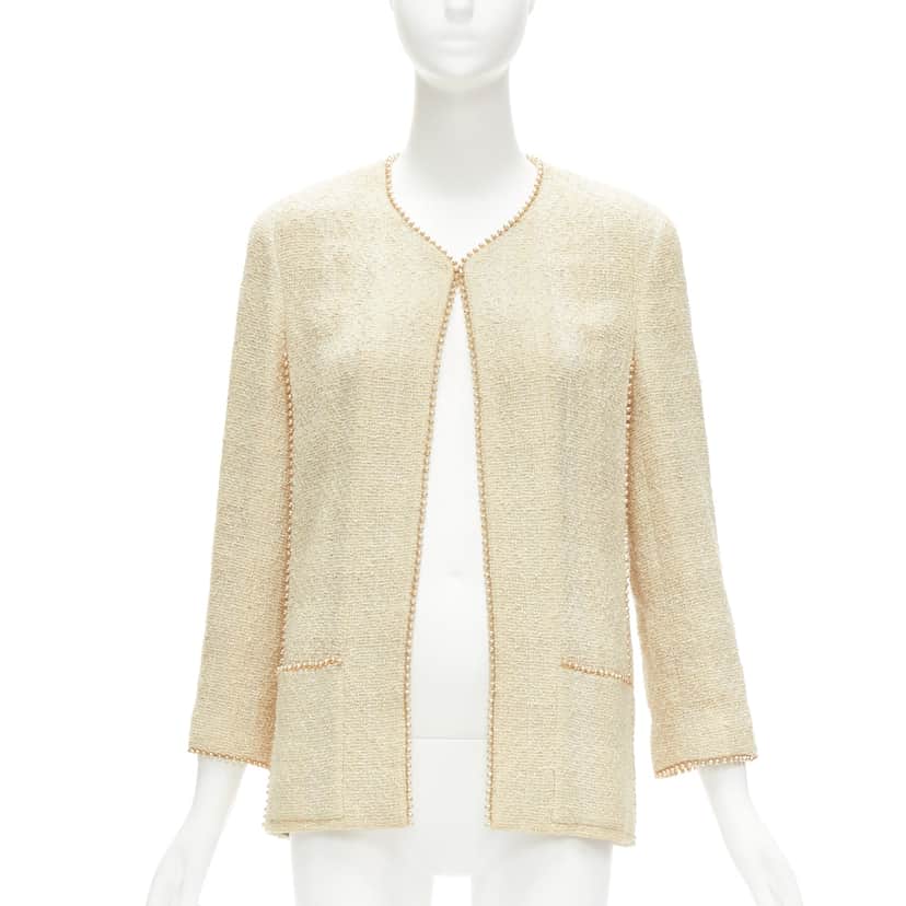 Chanel Pearl Trim Jacket Beige Cotton Good condition - Front View