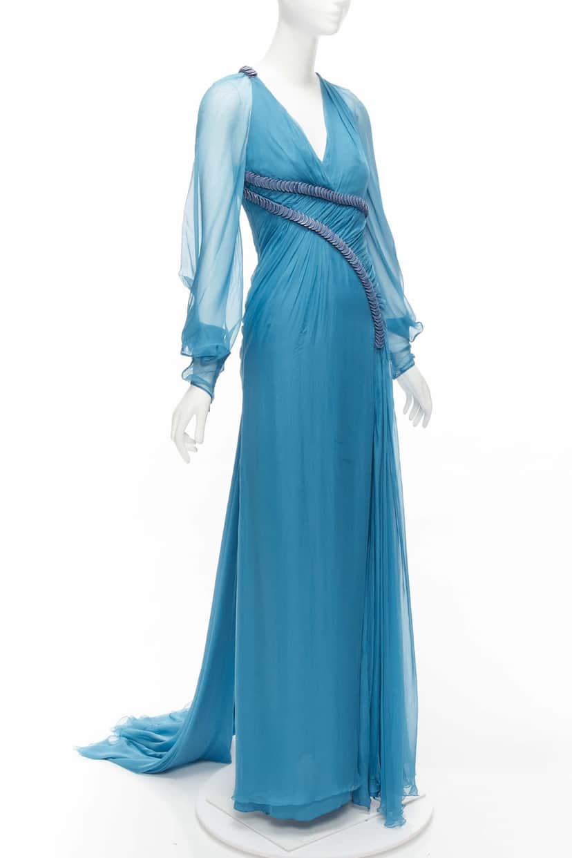 Versace Pailette Gown Blue Silk Fair condition - Front View