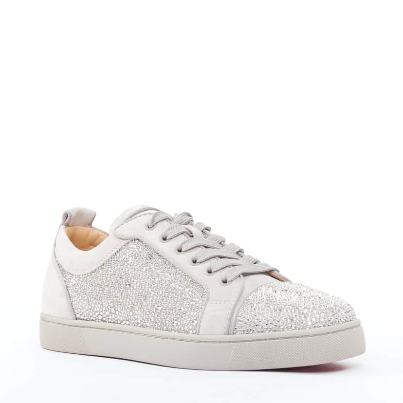 Christian Louboutin Louis Junior Strass Flat Grey Suede Never worn - Front View