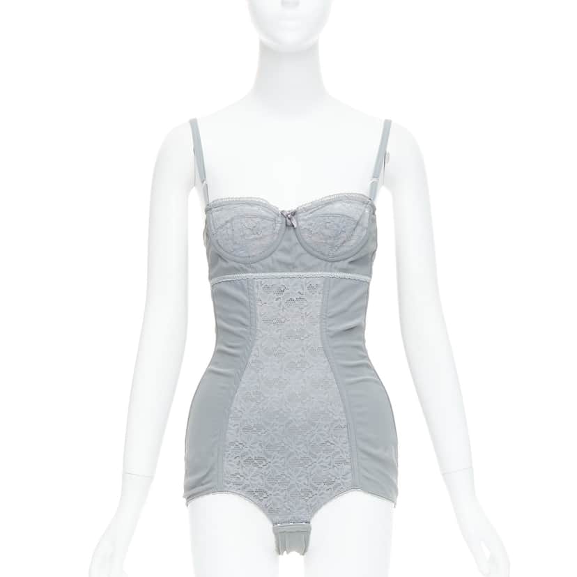 Dolce & Gabbana Bow Lace Bodysuit Grey Good condition - Front View