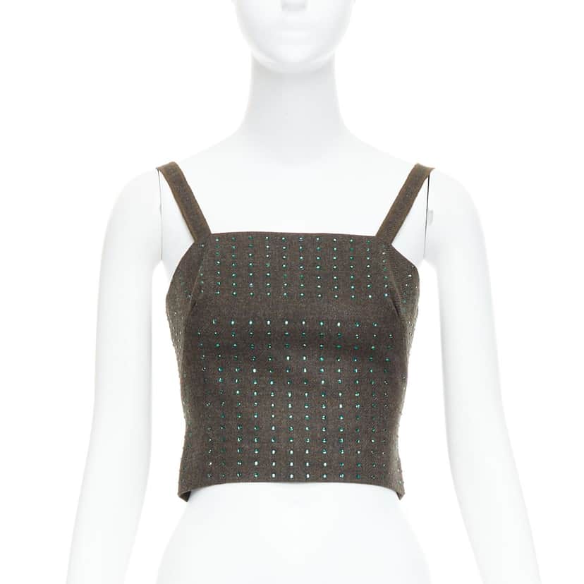 Miu Miu Green Crystal Bustier Green Wool Very good condition - Front View