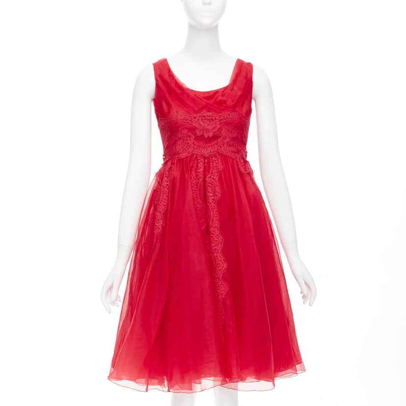 Dolce & Gabbana Lace Tulle Dress Red Cotton Never worn - Front View