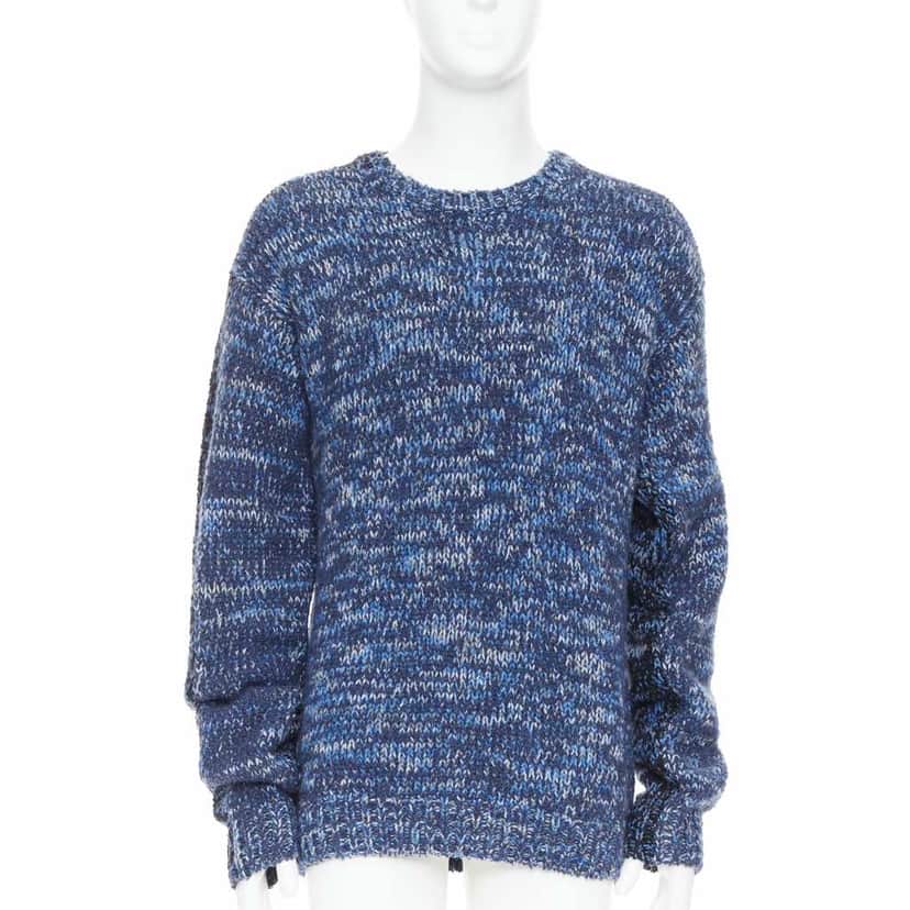 Hermès Melange Knit Sweater Blue Wool Never worn - Front View