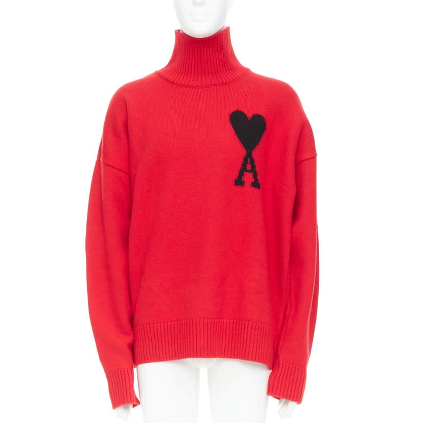Ami Heart Logo Turtleneck Red Wool Very good condition - Front View