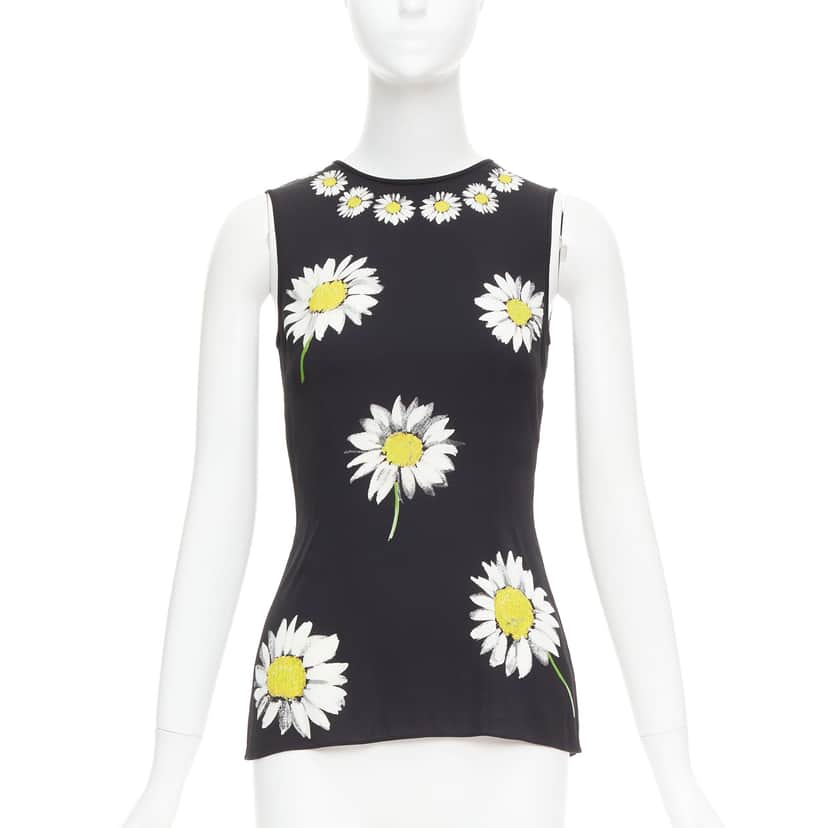 Dolce & Gabbana Daisy Floral Top Black Silk Very good condition - Front View