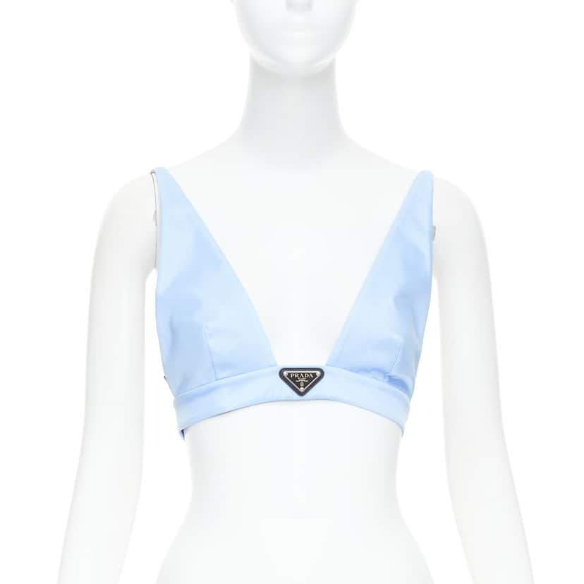 Prada Distressed Denim Bralette Blue Never worn, with tag - Front View