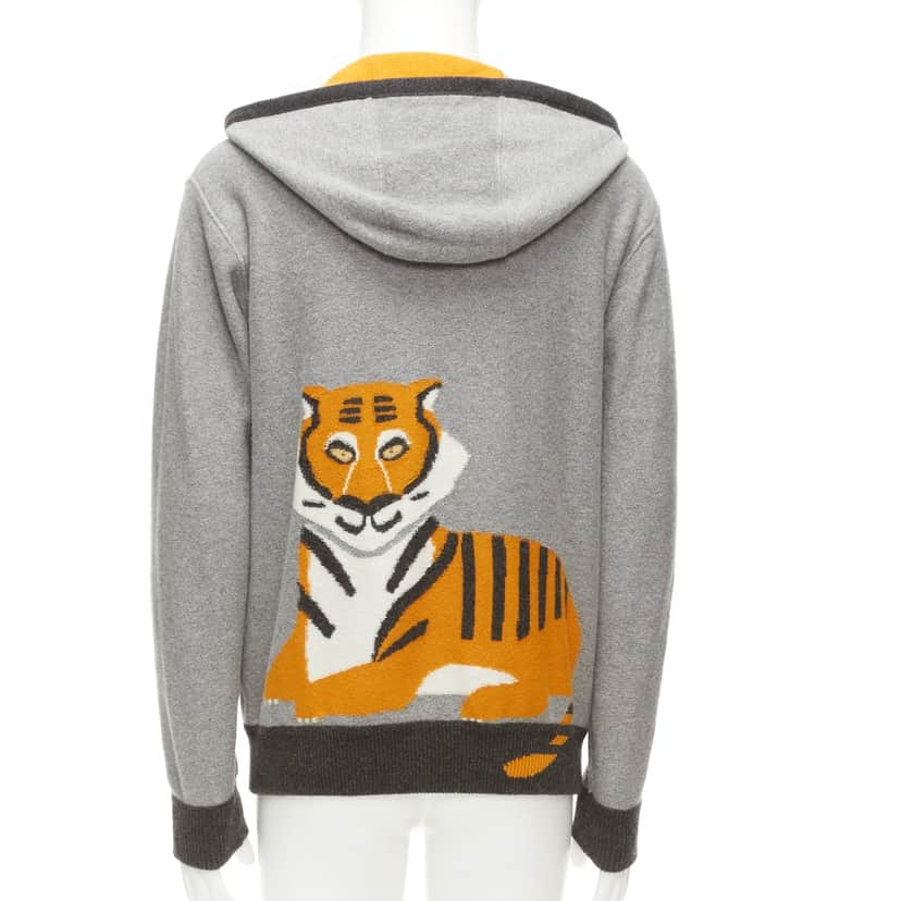 Loro Piana Tiger Print Hoodie Grey Cashmere Never worn - Front View