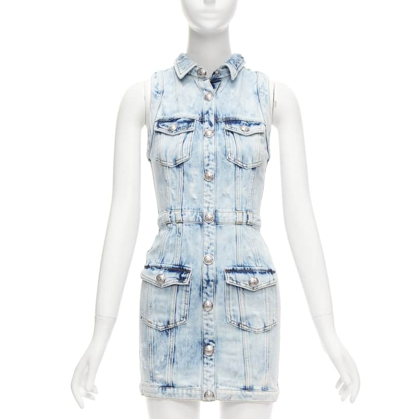 Balmain Distressed Denim Dress Blue Never worn - Front View