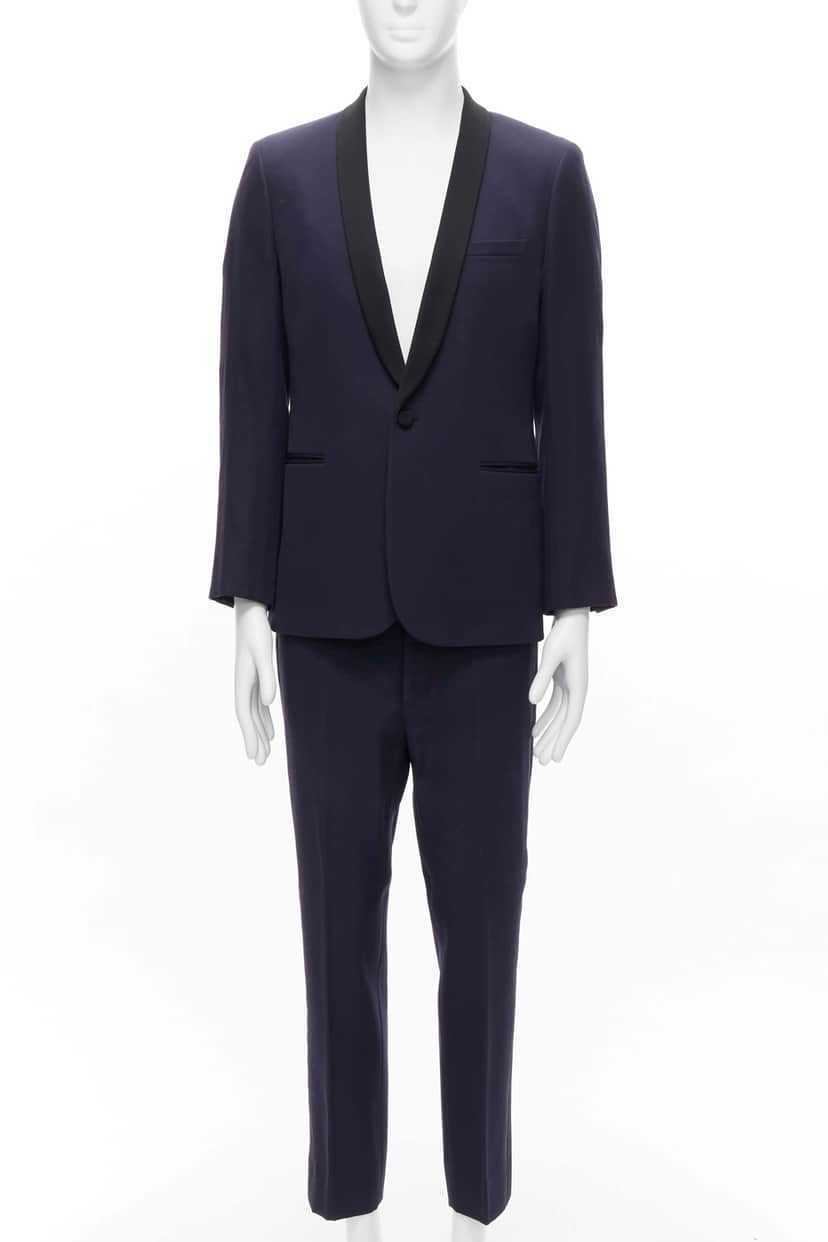 Saint Laurent Navy Satin Tuxedo Blazer Navy Wool Never worn - Front View