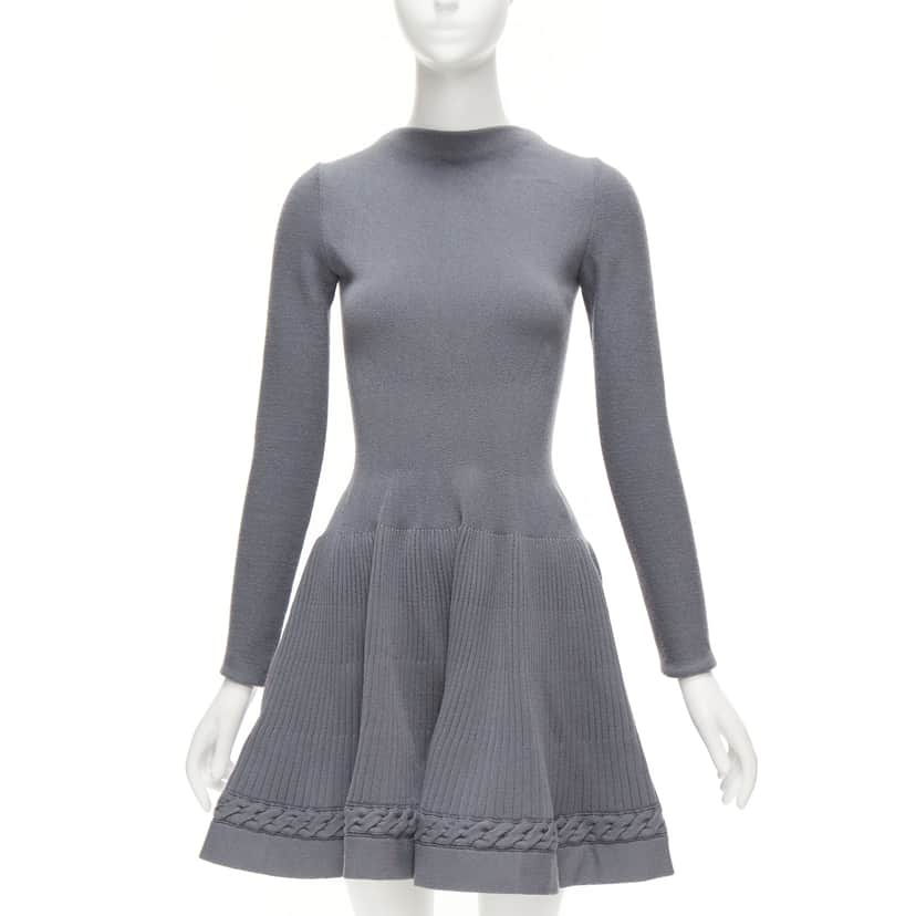 Alaïa Cable Knit Dress Grey Wool Very good condition - Front View