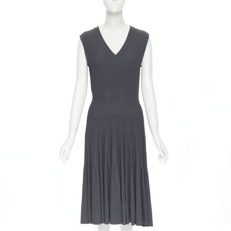 Alaïa Ribbed Cocktail Dress Grey Viscose Good condition - Front View