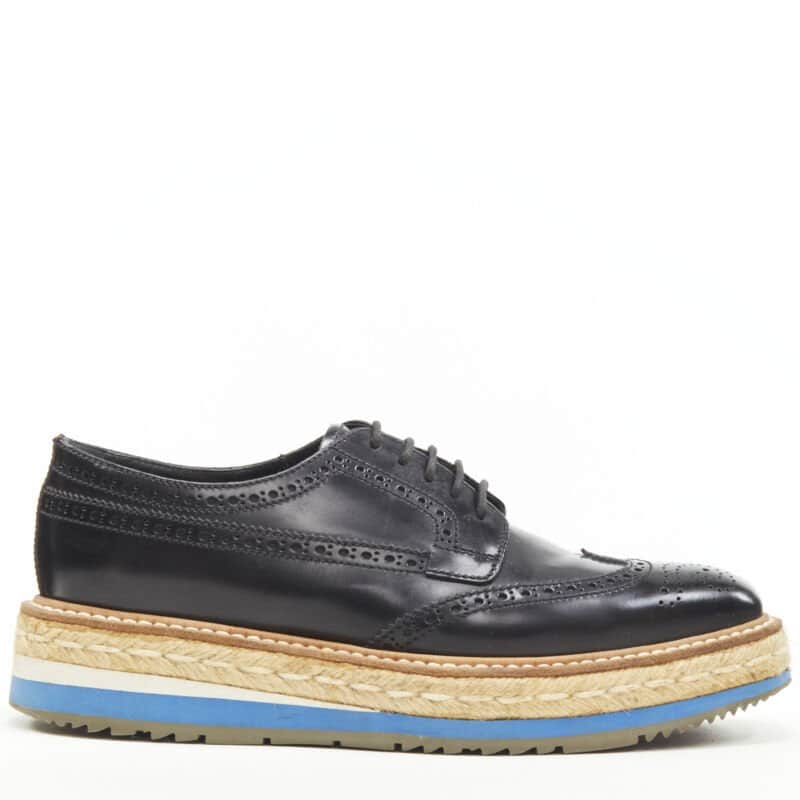Prada Perforated Espadrille Black Leather Very good condition - Front View