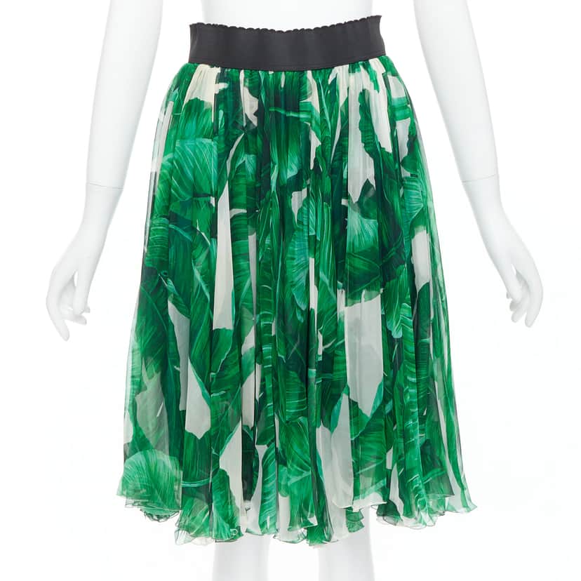 Dolce & Gabbana Tropical Chiffon Skirt Green Silk Fair condition - Front View