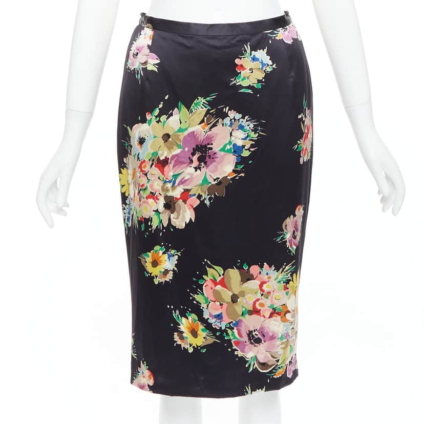 Dolce & Gabbana Floral Pencil Skirt Black Silk Very good condition - Front View