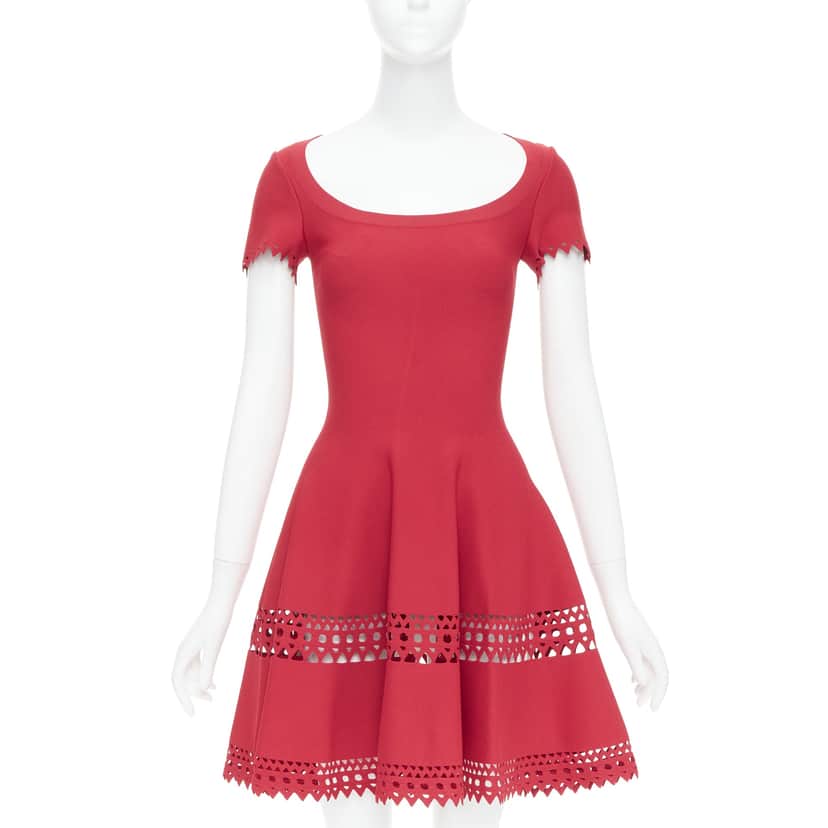 Alaïa Laser Cut Dress Red Viscose Very good condition - Front View