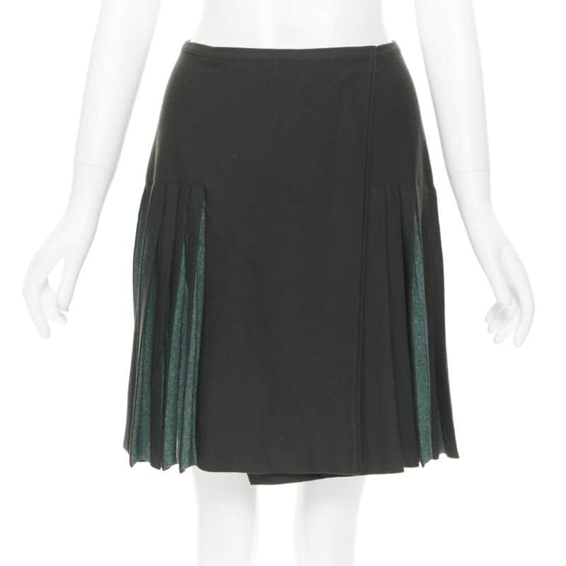 Alaïa Pleated Wrap Skirt Green Wool Never worn - Front View