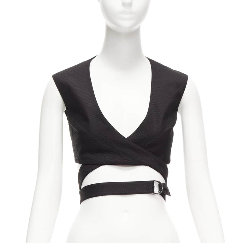 Alaïa Jacquard Wrap Top Black Cotton Never worn - Front View