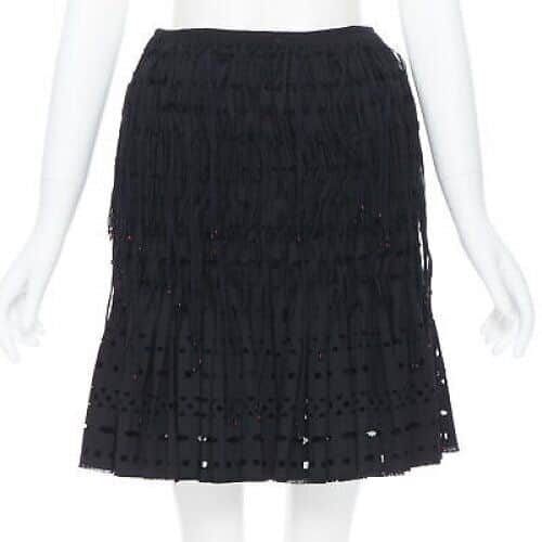Alaïa Fringe Pleated Skirt Black Wool Never worn, with tag - Front View