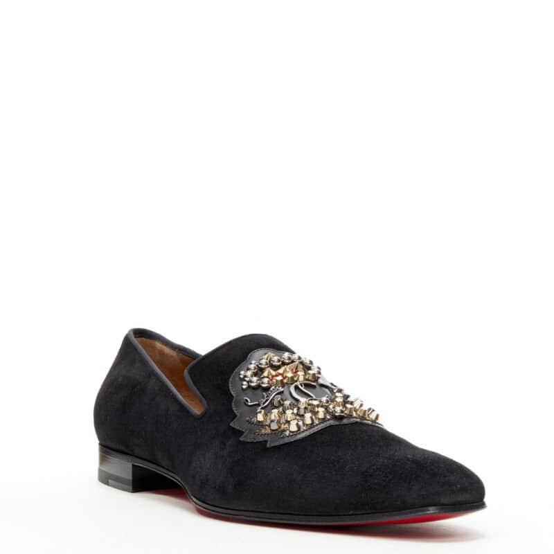 Christian Louboutin Studded Crest Loafers Black Suede Never worn - Front View