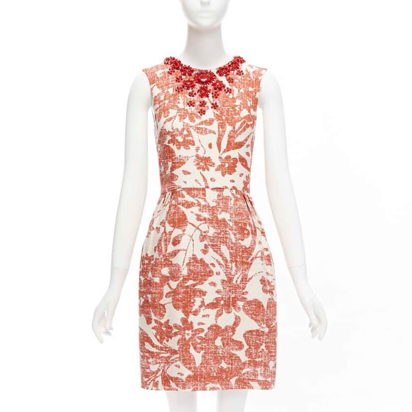 Monique Lhuillier Floral Collar Dress MultiColor Linen Very good condition - Front View