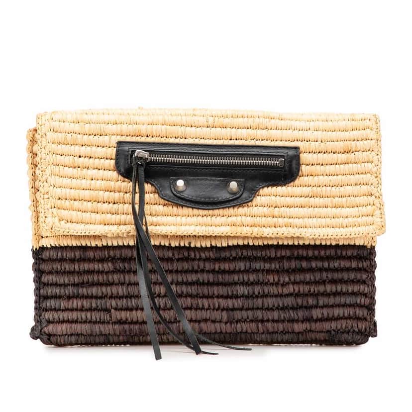 Balenciaga Motocross Classic Envelope Giant 12 Raffia Clutch Brown Good condition - Front View