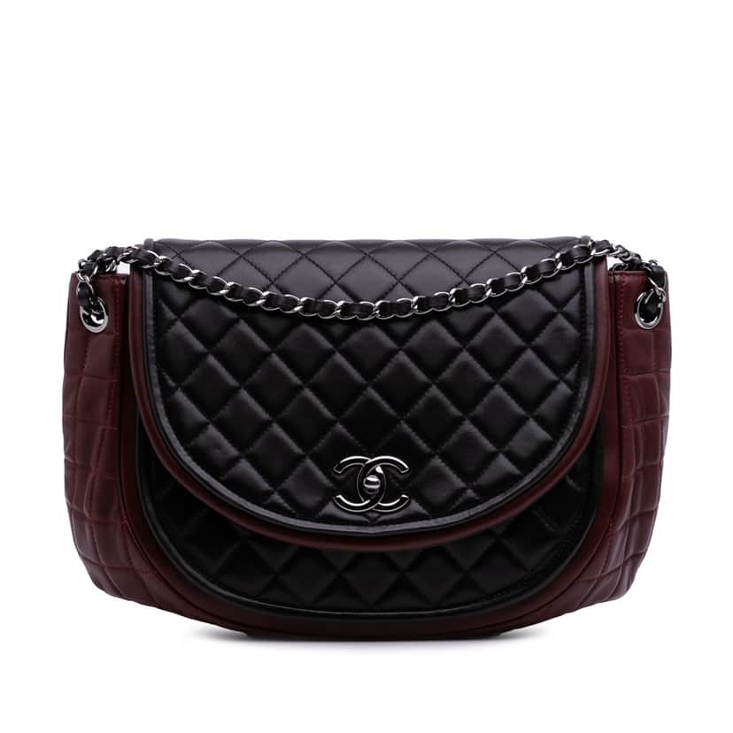 Chanel Bicolor Quilted Lambskin Twist Crescent Flap Red Leather Good condition - Front View