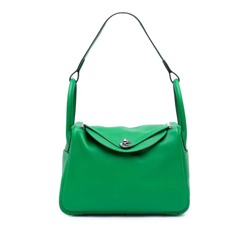 Hermès Clemence Lindy 30 Green Leather Good condition - Front View