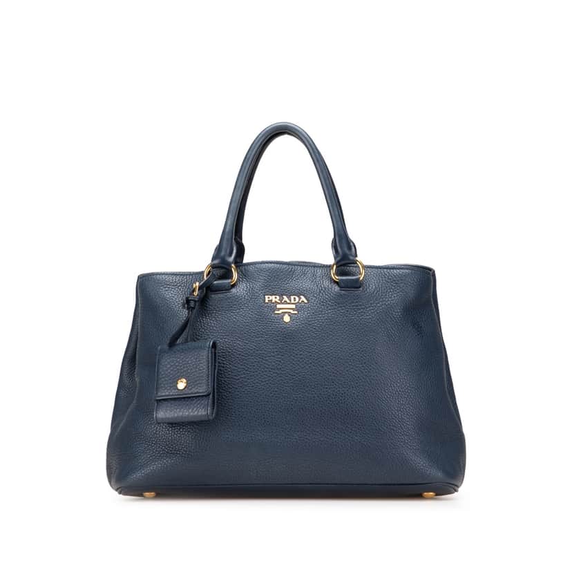 Prada Vitello Daino Open Convertible Tote Blue Leather Good condition - Front View