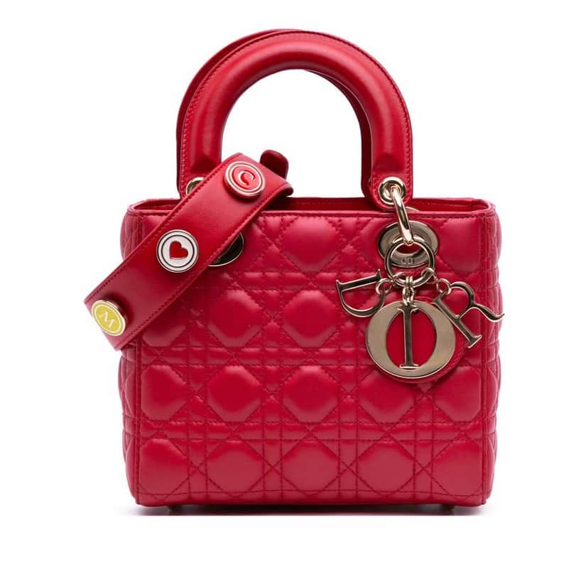 Dior Small Lambskin Cannage My ABCDior Lady Dior Red Leather Good condition - Front View