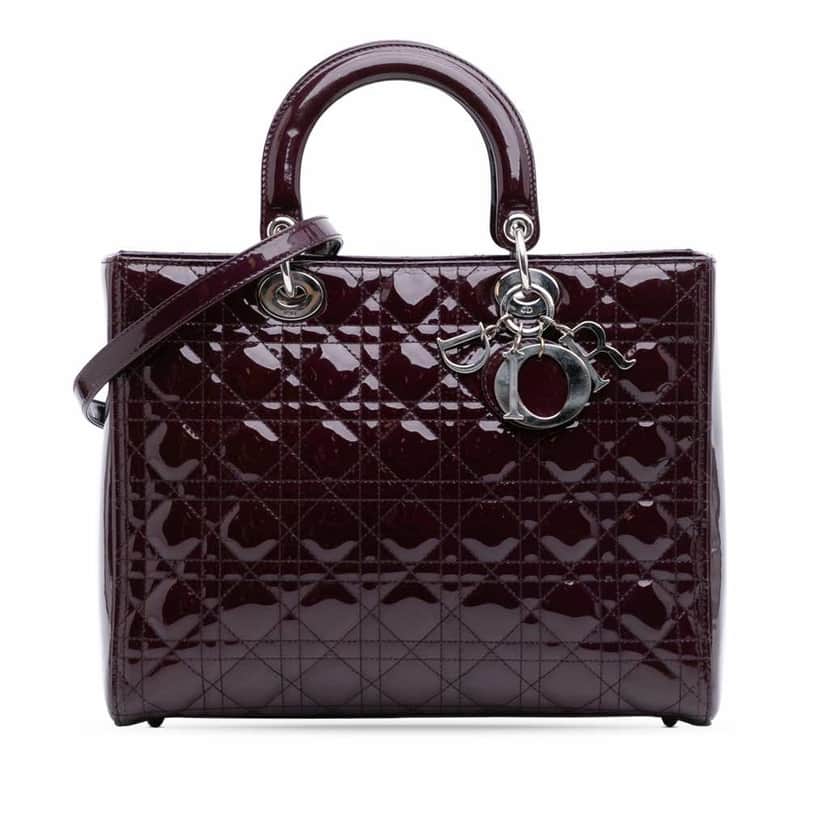 Dior Large Patent Cannage Lady Dior Purple Leather Good condition - Front View