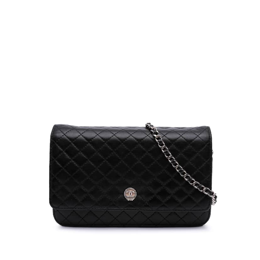 Chanel CC Quilted Lambskin Wallet On Chain Black Leather Good condition - Front View