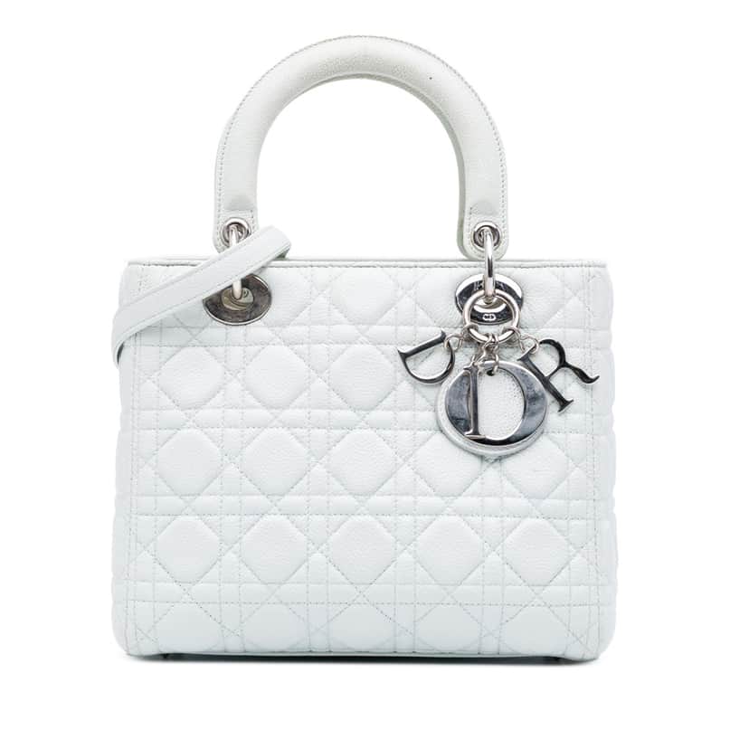 Dior Medium Calfskin Cannage Lady Dior White Leather Good condition - Front View