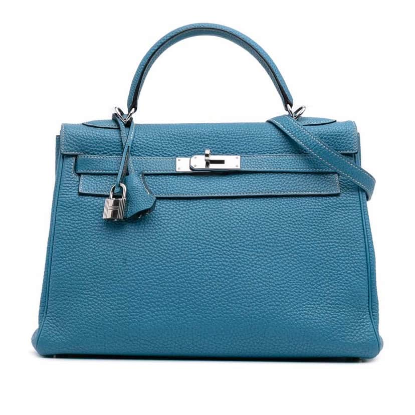 Hermès Togo Kelly II Retourne 32 Blue Leather Good condition - Front View
