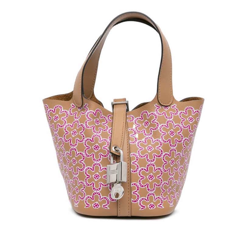 Hermès Micro Swift Lucky Daisy Picotin Lock 14 Brown Leather Good condition - Front View