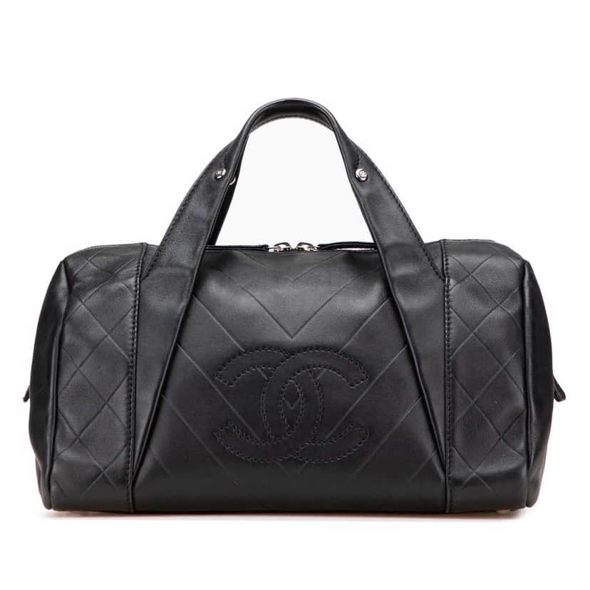 Chanel CC Chevron Quilted Lambskin Boston Black Leather Good condition - Front View