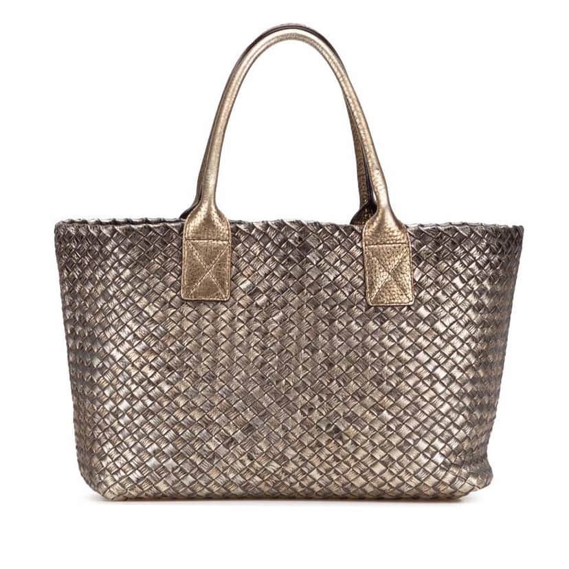 Bottega Veneta Medium Lambskin Intreccio Cabat Tote Gold Leather Good condition - Front View
