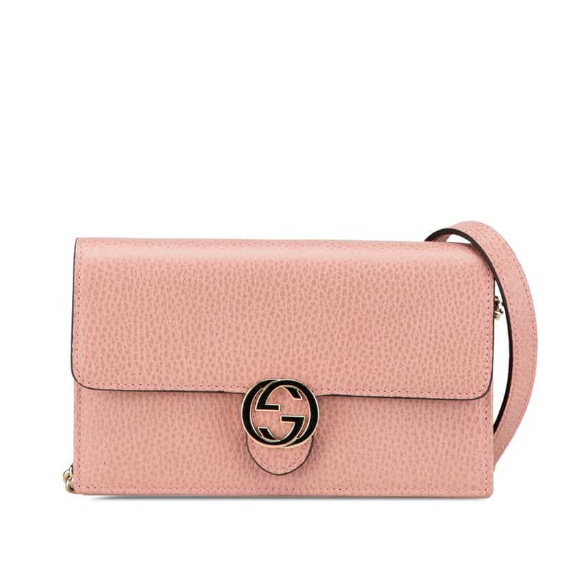 Gucci Interlocking G Dollar Wallet on Chain Pink Leather Good condition - Front View