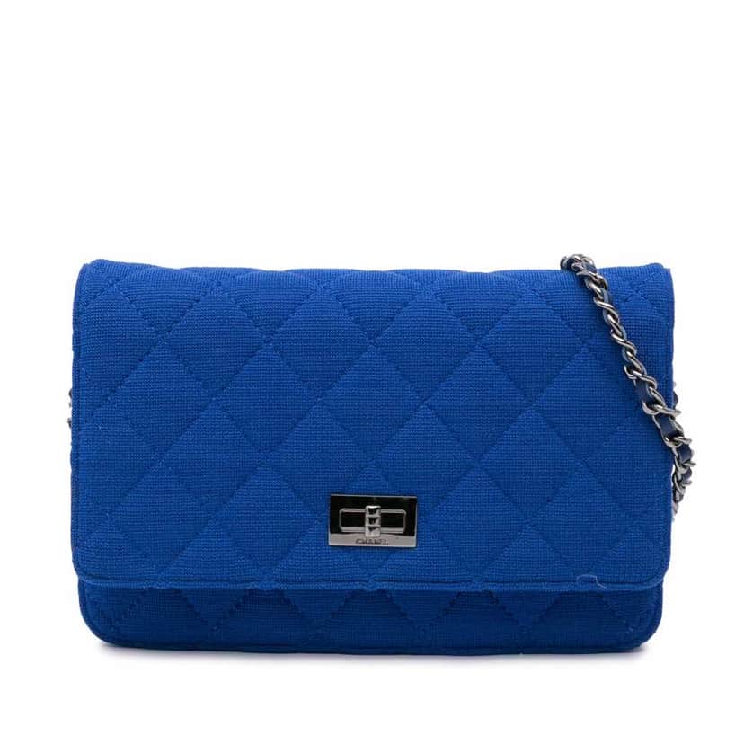 Chanel Reissue 2.55 Quilted Jersey Wallet On Chain Blue Good condition - Front View