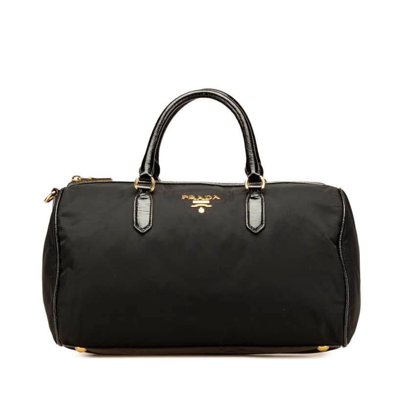 Prada Vernice Trimmed Tessuto Boston Bag Black Good condition - Front View