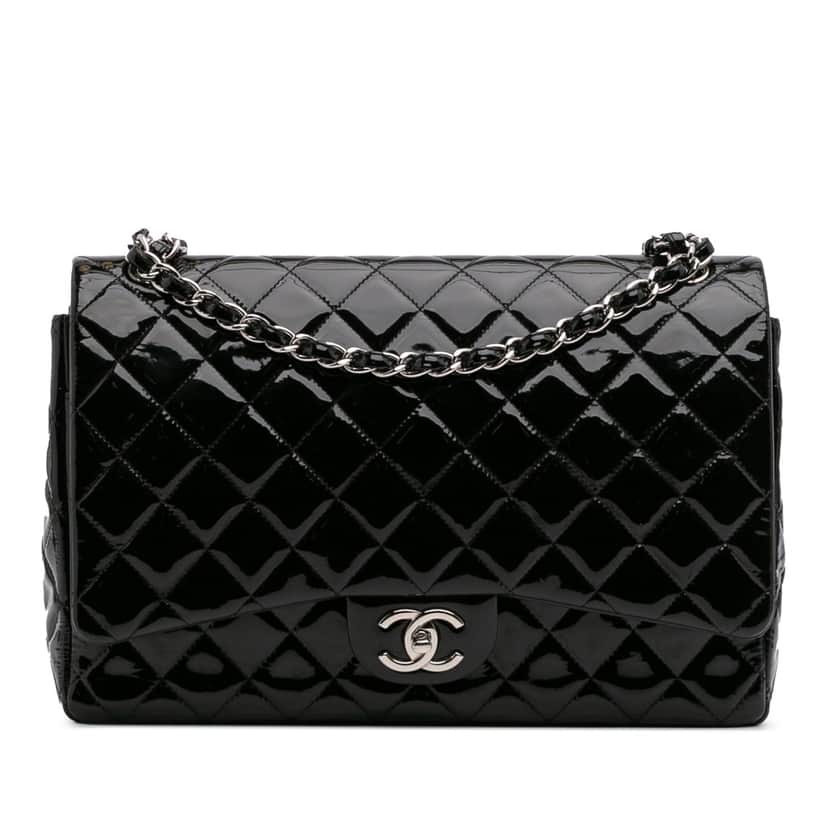 Chanel Maxi Classic Patent Double Flap Black Leather Good condition - Front View