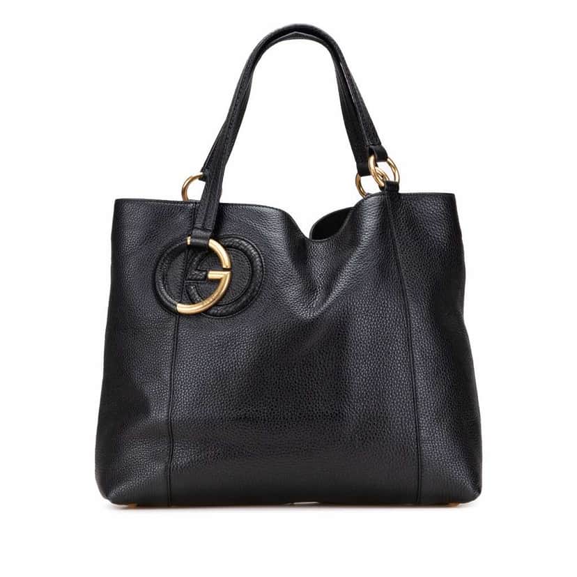 Gucci Medium Pebbled Calfskin Twill Tote Black Leather Good condition - Front View