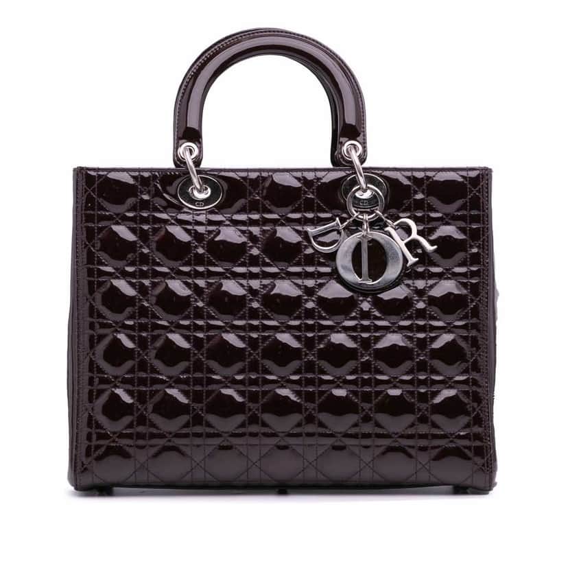 Dior Large Patent Cannage Lady Dior Purple Leather Good condition - Front View