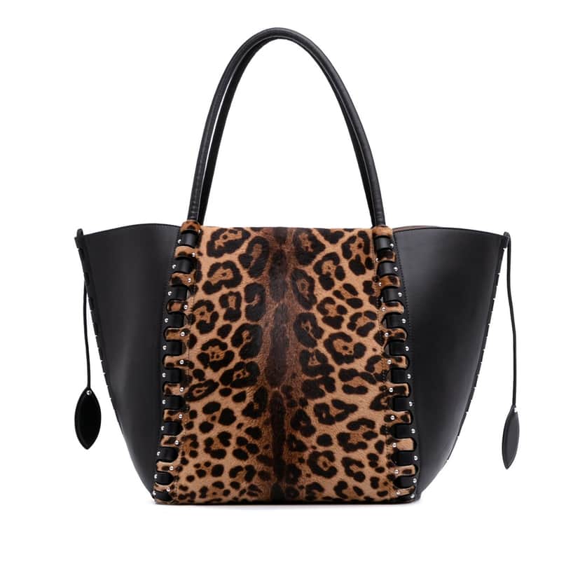 Alaïa Pony Hair and Leather Leopard Printed Le Hinge Tote Brown Good condition - Front View