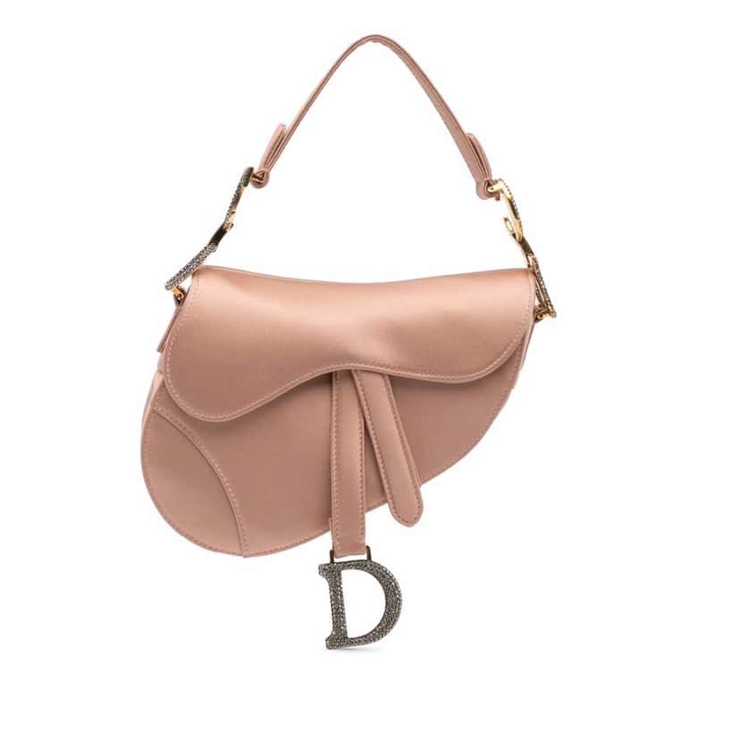 Dior Mini Satin Crystal Embellished Saddle Bag Pink Good condition - Front View